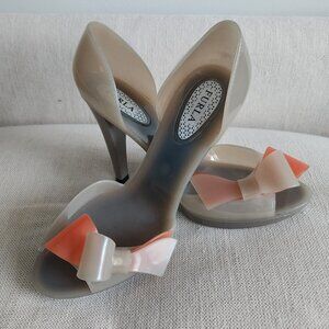 Furla Grey & Coral Candy Jelly Peep-Toe Bow Pumps - EU 38 / US 7.5